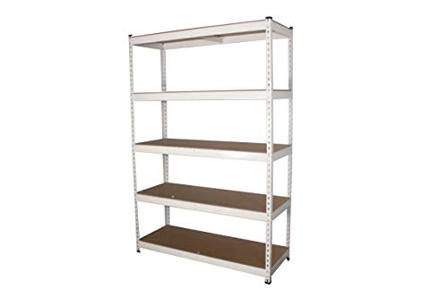 MonsterRax 18"x48"x72" Modular Garage Shelving - White Steel Storage Rack - 300 Pounds Per Shelf - 5-Tier Shelves/Work Bench (18x48x72)