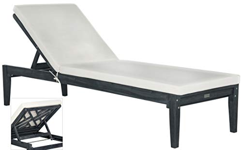 Safavieh PAT6729K Outdoor Collection Azusa Dark Slate Grey and Beige Sunlounger Lounge Chair, Gray