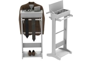 RELAHOGAR Valet Stand for Men, Clothes Stand with Tray,Garment Rack Organizer for Enterway Office Bedroom (White)