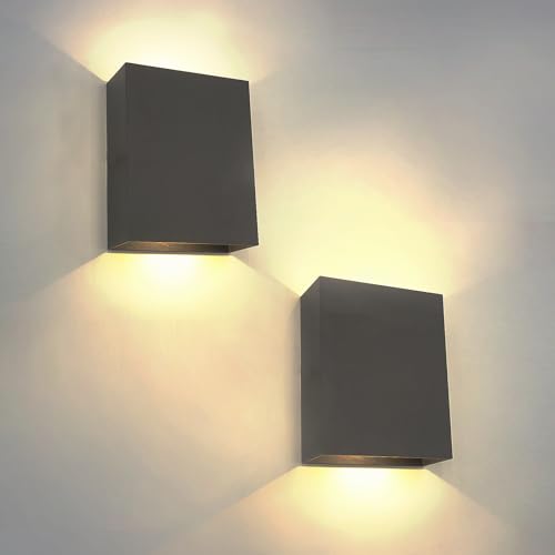 KICAAO LED Wall Sconces Set of Two, 12W Modern Wall Light, Hardwired Aluminum Wall Lamp,Black Up Down Wall Mount Lights for Living Room Hallway Bedroom Decor