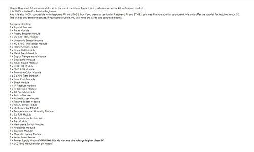 Elegoo Upgraded 37 in 1 Sensor Modules Kit with Tutorial for Arduino UNO R3 MEGA 2560 Nano 2016 new version