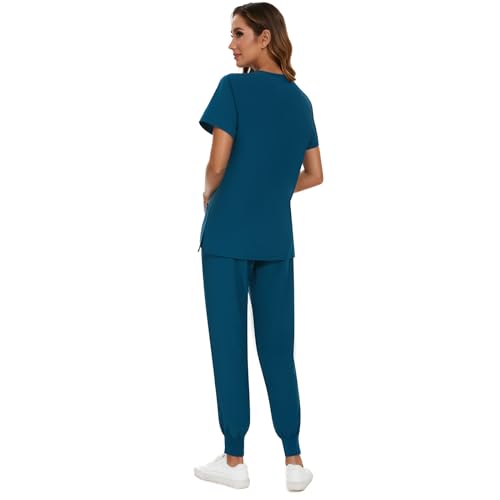 COZYFIT Scrubs For Women Set - Stretch V-Neck Scrub Top & Jogger Pant