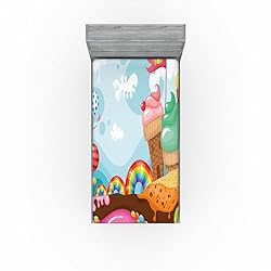 Ambesonne Ice Cream Fitted Sheet Set, Dessert Land