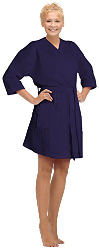 Women's Knee Length Waffle Weave Kimono Bathrobe