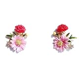 BulingVV 18K Gold Plated CZ Pink Daisy Sunflower and Red Poppy Flower Charm Women Girls Stud Earrings