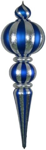 Queens of Christmas WL-FIN-53-BL/SLV Plastic Oversized Shatterproof Finial Decorative Ornament, 53", Blue/Silver