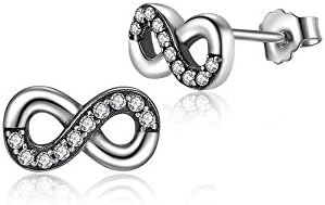 Aretes 925 Sterling Silver Infinite Love Clear CZ Knot Earrings for Women