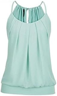 DondPO Women's Summer Cool Casual Sleeveless Pleated Layered Cami Tank Tops Plus Size Blouse Top and T-Shirts (Green, S)