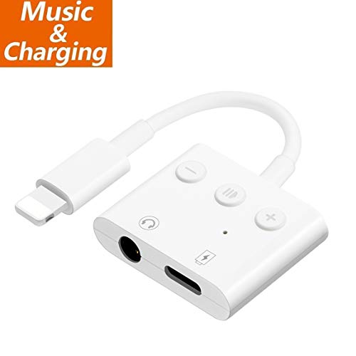 Headphone to 3.5 mm Jack Dongle for iPhone Xs/Xs Max/XR/ 8/8 Plus / 7/7 Plus for iPhone Adapter Aux 2 in 1 Accessories Splitter Adaptor Charger Cables & Audio& Button Control Support All iOS Systems
