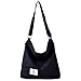 Fanspack Women's Canvas Hobo Handbags Simple Casual Top Handle Tote Bag Crossbody Shoulder Bag Shopping Work Bag (Black-Original Design)