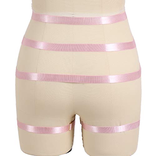 Goth Body Harness Garter Belt Stockings for Women Sexy Lingerie Elastic Suspender Belt for Women (Pink)