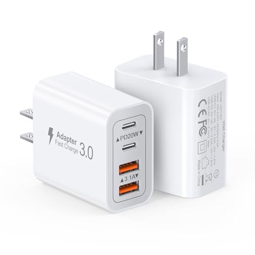 BOVICAS Cargador Tipo C Carga Rapida, 2 Unidades 4 Puertos, QC3.0 Súper Rápido Adaptador Cuadro Cuadrito Charger para Compatible con iPhone 17 Pro MAX 16 15 14 13 12 Galaxy S24 Ultra S25 Pixel, Note