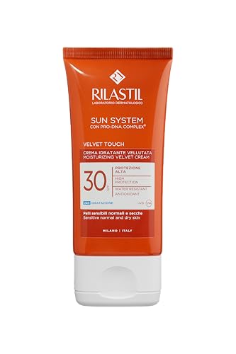 Rilastil Sun System Crème veloutée hydratante pour le visage, texture extra douce à absorption rapide, peaux sensibles, résistantes à l'eau SPF 30, lot de 50 ml