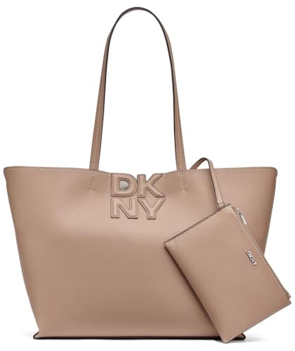 DKNY Nicole Tote para mujer 100% poliuretano, cappucino y gris claro, Cappucino and Light Taupe, large