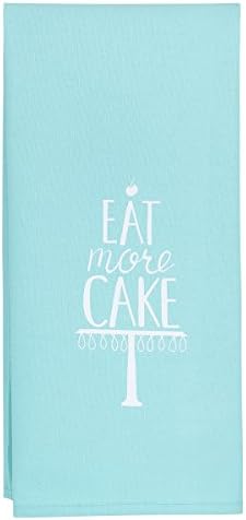 About Face Designs Eat More Cake Cotton Tea Dish Towel, 26.5 Inch x 19 Inch, Teal