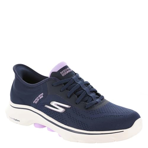 Skechers Women's Go Walk 7 Valin Hands Free Slip-Ins Sneaker, Navy/Lavender, 5.5