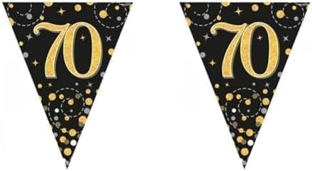 Party Bunting Sparkling Fizz 70 Black & Gold Holographic 11 flags 3.9m (Pack of 2)