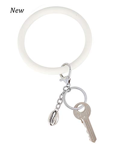 Coolcos Women & Kids Soft Large Circle keyring Silicone Bracelet Keychain Circle Round Bangle Keyring Smooth (White)