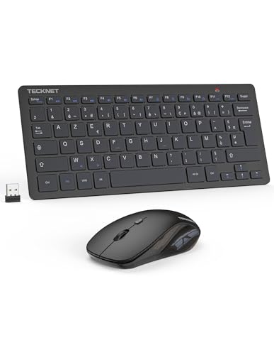 TECKNET France AZERTY 2.4G Silent Wireless Keyboard and Mouse with Nano USB Receiver, 12 Multimedia Shortcuts for Computer, PC, Laptop, Desktop