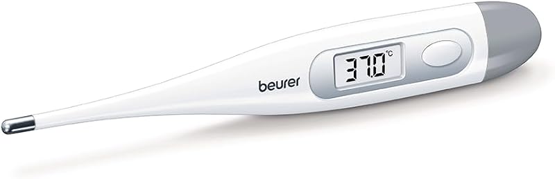 FT 09 Thermomètre numérique et corporel, résistant à l'eau, écran LCD, signal acoustique, sans verre, couleur blanc
