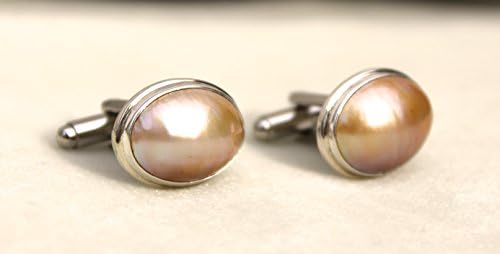 Silver cufflinks with golden Mabe pearls