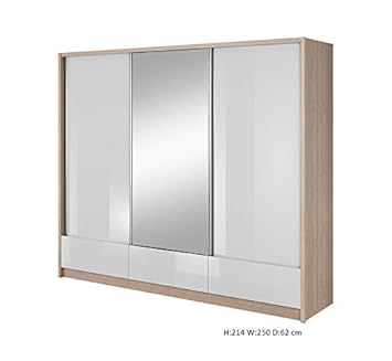 Aria 1 Sliding 3 Doors Mirrored Wardrobe In Matt High Gloss Finish