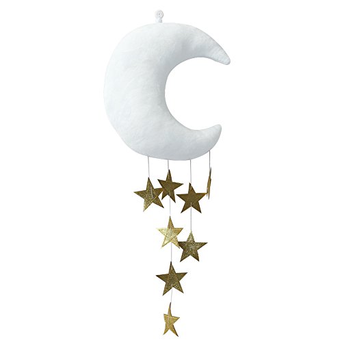BraceusWall Backdrop Children Room Hanging Moon Stars Stuffed Decor for Baby Bedroom (White + Golden)