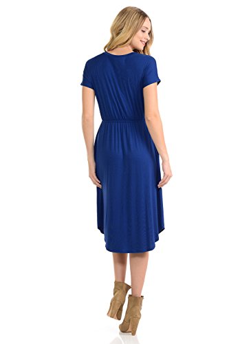 iconic luxe Women's Short Sleeve Flare Midi Dress with Pockets X-Large Royal Blue - Thumbnail 3