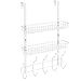 LIANTRAL Over The Door Hook with 2 Baskets Storage Rack for Coats & Towels, White