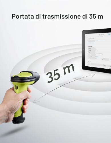 Inateck 1D 2D QR Barcode Reader, Wireless Barcode Scanner Gun with 2600mAh Battery, Anti-Shock Protection, 1.8 m, Range 35 m, Barcode Reader for Android PC iOS POS, with APP SDK, BCST-72