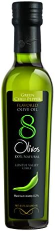 8 Olivos Premium Flavor Extra Virgin Olive Oil First Cold Pressed, Award Winning (250ml) (Green Chili Pepper)