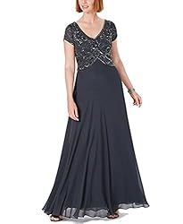 J Kara Women's Petite Cap V-Neck Beaded