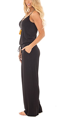 NuoReel Women Casual Sleeveless Loose Wide Legs Jumpsuit Halter Waist Tie Stretchy Rompers Pants With Side Pockets£¨Black Small£ - Thumbnail 3