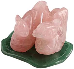 RUHKM Natural Powder Crystal Jade Rose Quartz Mandarin Duck Ornaments Hand-Carved Crafts Love Mandarin Duck Home Decoration Ornaments