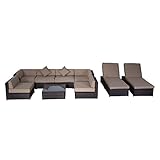 Outsunny 9pc Outdoor Patio Rattan Wicker Sofa Sectional & Chaise Lounge Furniture Set - Desert Sand