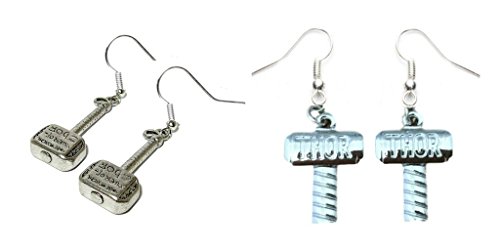 Thor Hammer With Writing and Silver Thor Hammer Dangle Earrings w/Gift Box
