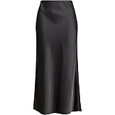 Women's Solid Satin High Waist Midi Long Skirt Hidden Elastic Waistband Skirt for Women-Made in USA