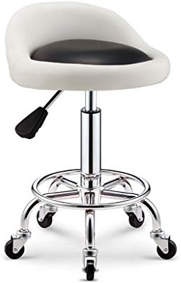 XLZ Breakfast bar Stool Swivel Stool Adjustable Portable Chrome Work Chair On Wheels with Backrest for Beauty Office Salon Massage White Or Black,5 Colors Footrest (Color : White)