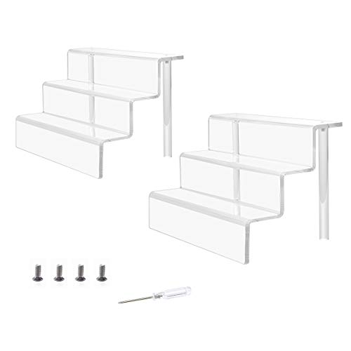 Femeli 3 Tiers Clear Acrylic Risers Display Stand Shelf for Collectibles Action Figures Amiibo Pop Funko Craft Show,Table Top(12.5 x 8 Inch,2 Pack)