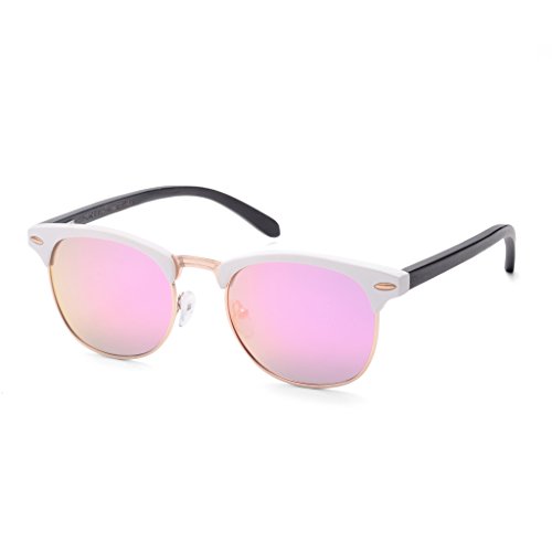 SKADINO Bamboo Wood Sunglasses for Women&amp;Men with Polarized Lens-Pink Mirror
