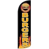 4 Less Co BURGERS Windless Swooper Flag Feather Banner Sign 3x11.5 ft Tall (Flag Only) kq