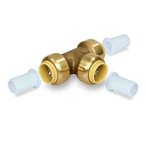 Pushlock UPET34-5 Tee Pipe Fittings Push to Connect Pex Copper, CPVC, 3/4 Inch, Brass Pack of 5