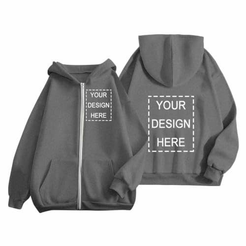 Custom Kids Zip Up Hoodie Personalized Youth Jacket with Logo Text Photo, Customizable Casual Fall Sweatshirt with Pockets Boys Girls Gray 9-10 Years at Amazon