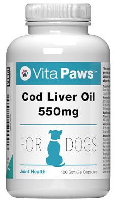 Cod Liver Oil 550mg for Dogs | 180 Soft Gel Capsules | Support the Health of The Skin and Coat | Manufactured in the UK | Made with MSC-Certified Cod Liver Oil