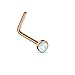 PiercedOff 316L Surgical Steel Rose Gold tone PVD L Bend Nose Stud with Synthetic Opal (T 0.8mm with 2.5mm White Opal)