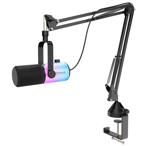 FDUCE Dynamisches USB/XLR-Gaming-Mikrofon für Podcast-Aufnahmen, PC-Computer-Gaming-Streaming-Gesangsmikrofon mit RGB-Licht, Stummschalttaste, Gain-Re