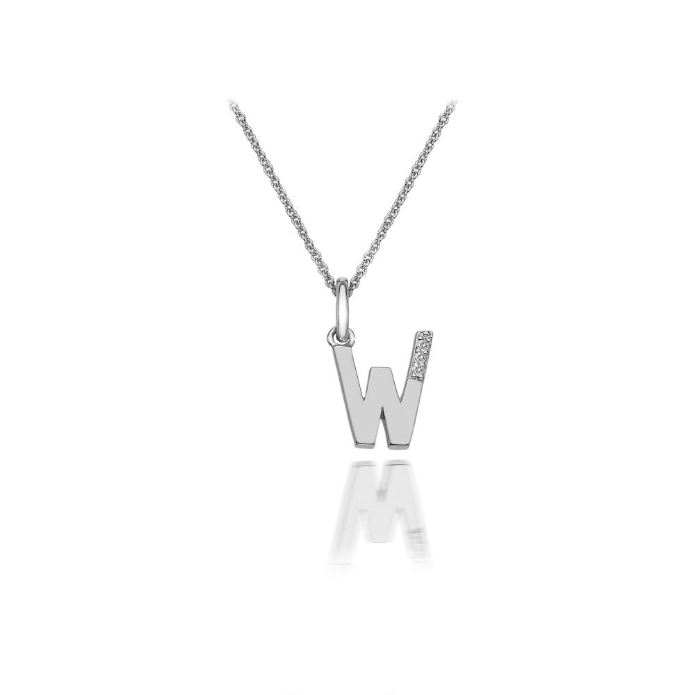 Hot Diamonds 925 Sterling Silver Letter Pendant Necklace | Personalised Initial Letter Necklace for Women | Silver Micro Pendant with 3 Real Diamonds (Letter W) — image 1