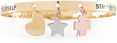 We Positive We+ Friendship Friends Charms Stainless Steel Italian Bracelet Goldtone with Silvertone and Rose Gold FR012