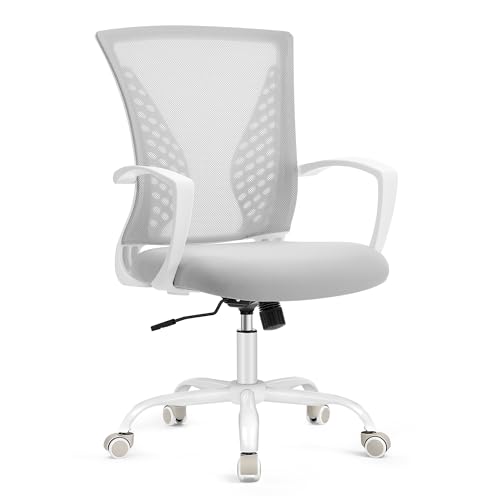 Sedia da Ufficio, Poltrona Girevole, Regolabile in Altezza, Inclinazione Libera, Seduta e Schienale in Rete Respirante, per Ufficio Studio, Portata di 120 kg, Grigio Tortora OBN022GD01