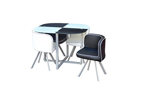 Space Saver Glass Table & 4 Chairs Black and White